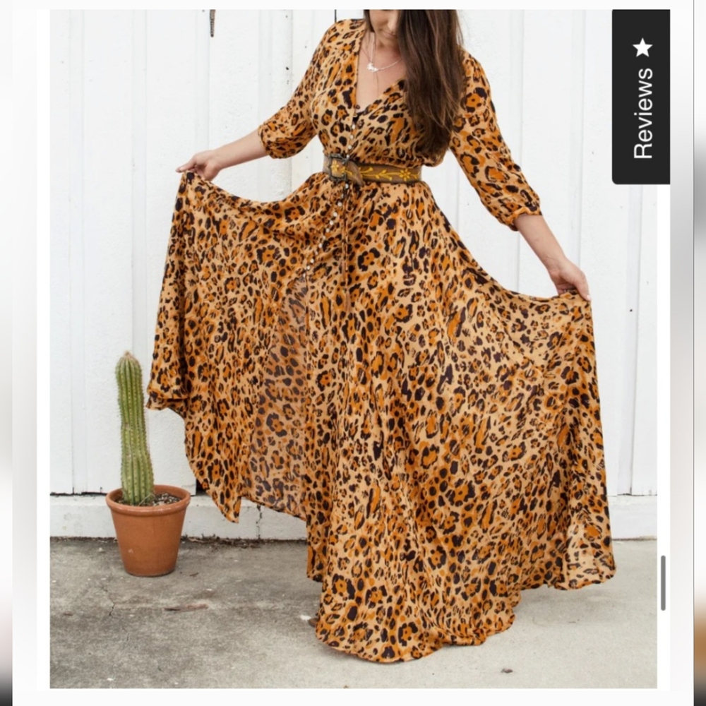 Spell Wild Ones Amber Gown Maxi Dress Leopard XS